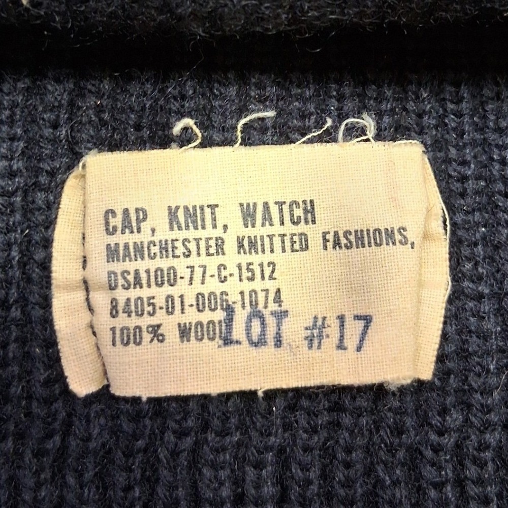 Vintage 1977 US Military Wool Watch Cap Beanie Manchester Knitted Fashions Navy
